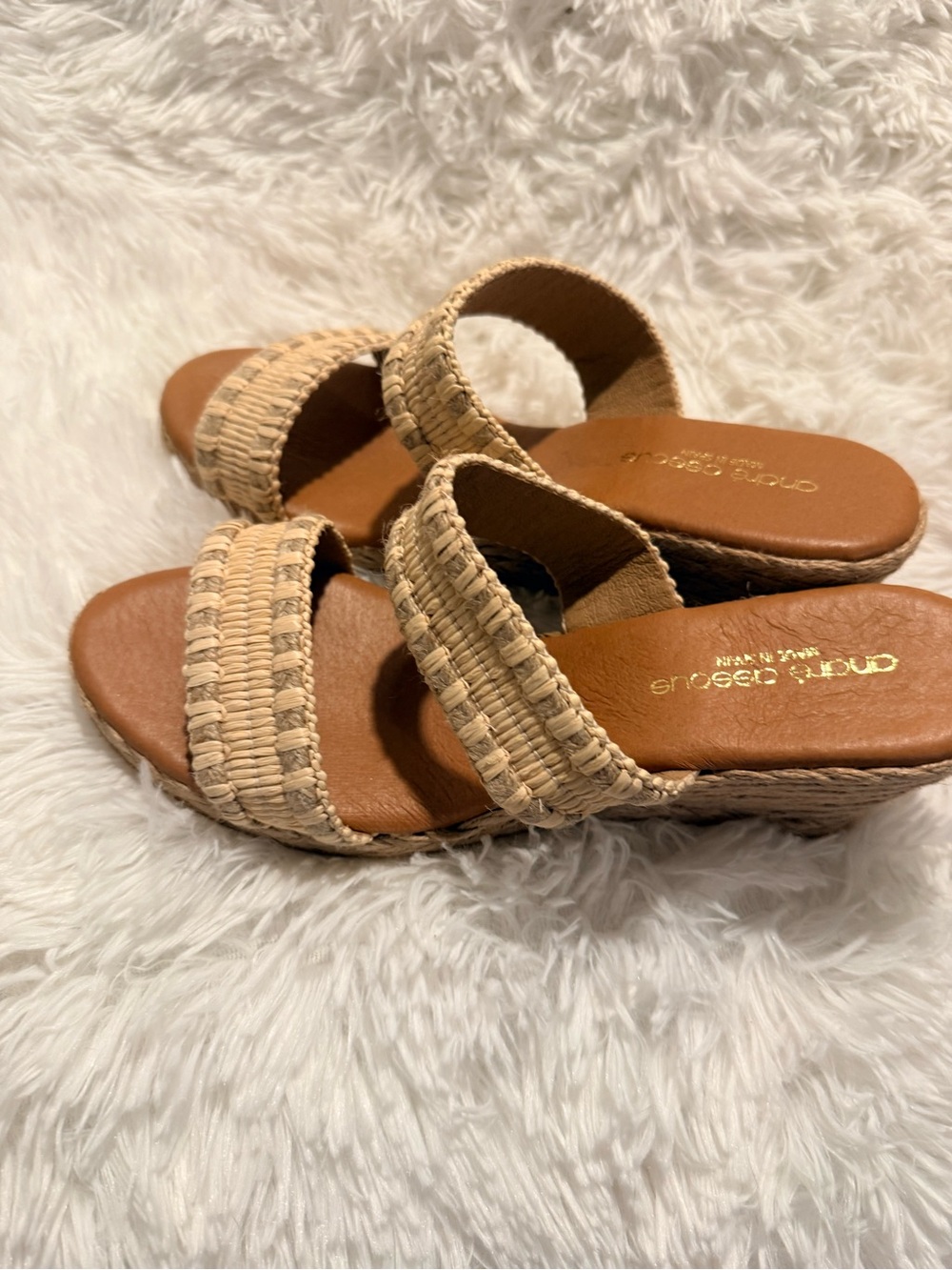 Braided Double-Band Slide Sandals in Natural Beige